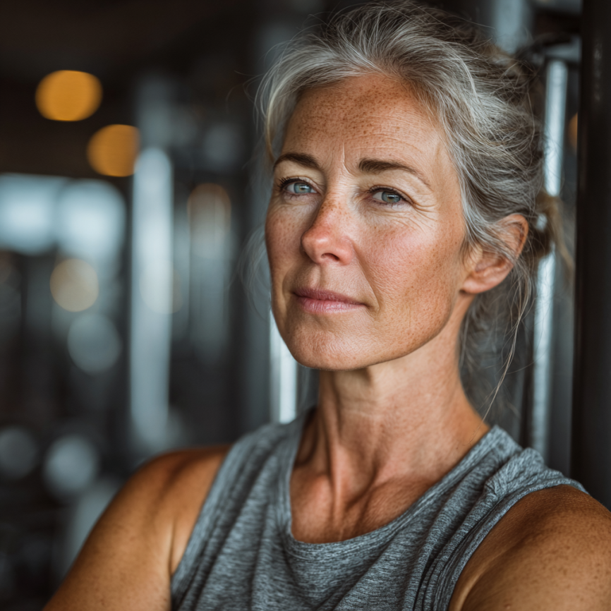 Група літніх людей займається йогою